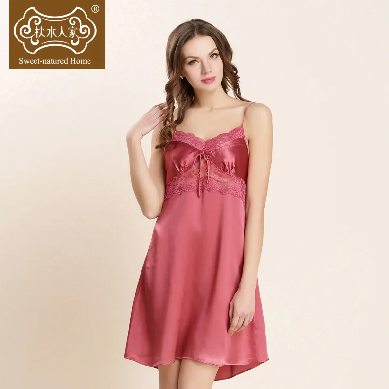 Женские сна lounge robe комплекты белый с красным кружевом шелковое платье пижамы