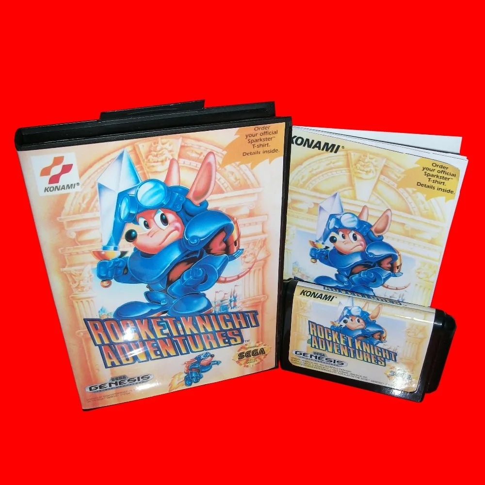 Приключения Rocket Knight с коробкой и руководством 16-битная игровая карта MD для Sega Mega