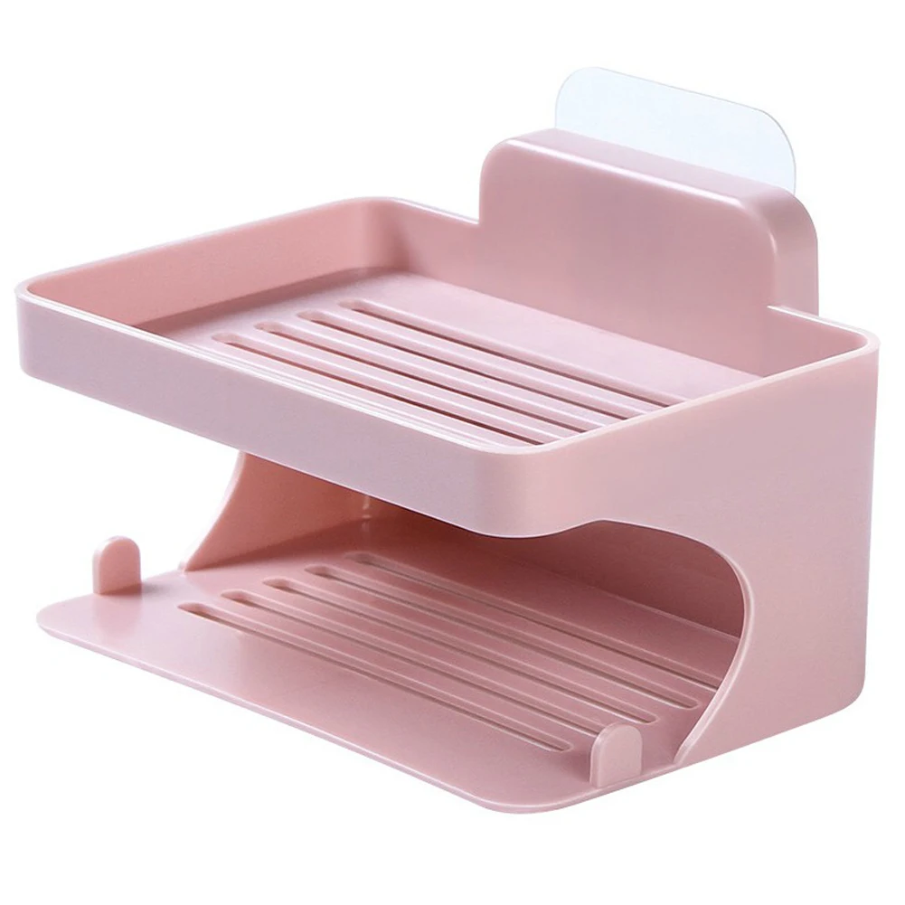 Pink Кухонный поднос часы с чашкой на присоске для ванной настенное крепление мыльница домашний компактный контейнер коробка двухслойная губка слив - Цвет: Pink