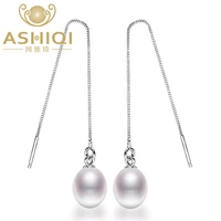 ashiqi real natural freshwater long pearl earrings 925 sterling silver pearl jewelry for women 92 5