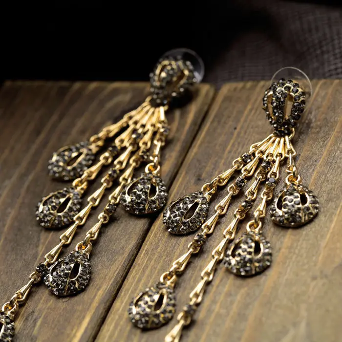Bulk Price Luxury Elegant Female Party Charm Gold Color Crystal Plant Long Pierce Earrings | Украшения и аксессуары