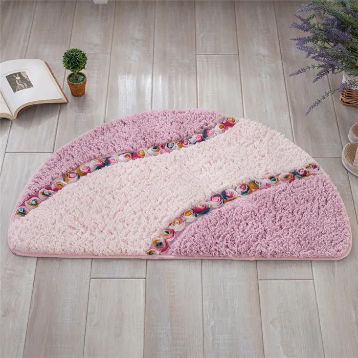 Pink Полукруглый цветочный комбинированный напольный коврик из микрофибры, коврики для кухни 40*60/50*80 см, Противоскользящий коврик для спальни, ванной, туалета - Цвет: Pink