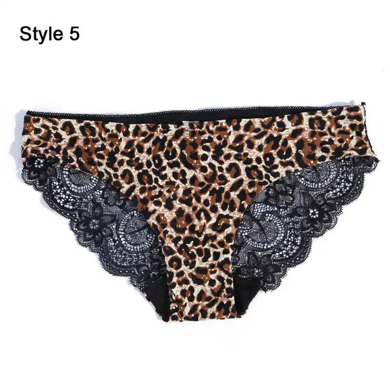 Style5 Leapoard Модные женские сексуальные кружевные трусики, бесшовное нижнее белье, трусы, леопардовые, ледяной шелк, для девочек, бикини, хлопок, промежность, прозрачное белье - Цвет: Style5 Leapoard