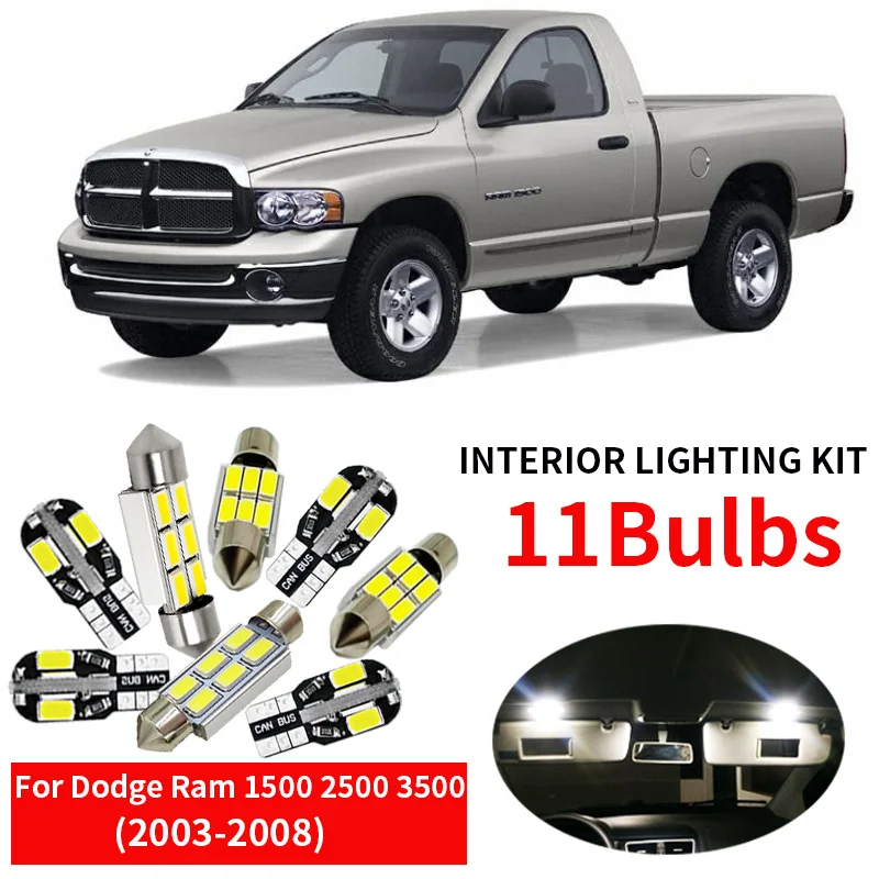 Белые светодиодсветодиодный Лампы Canbus 11 шт. комплект для салона 2003-2008 Dodge Ram 1500 2500