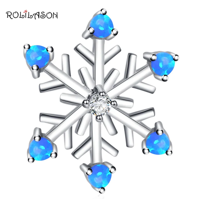 Roliason Новый Desgner красивый цветок синий огненный опал White Crystal Silver штамп кулон