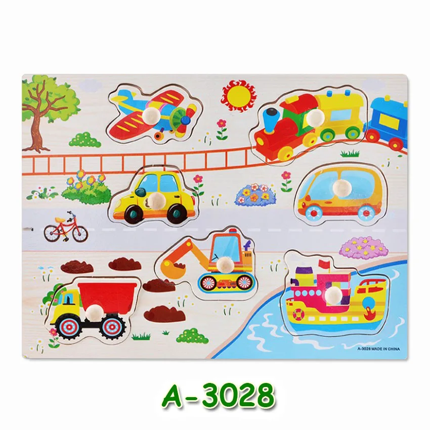 A3028 Новые детские деревянные пазлы, игрушки, пазлы для детей, обучающая игрушка для раннего обучения, детский деревянный ручной захват, доска, автомобиль-головоломка, морские животные - Цвет: A3028