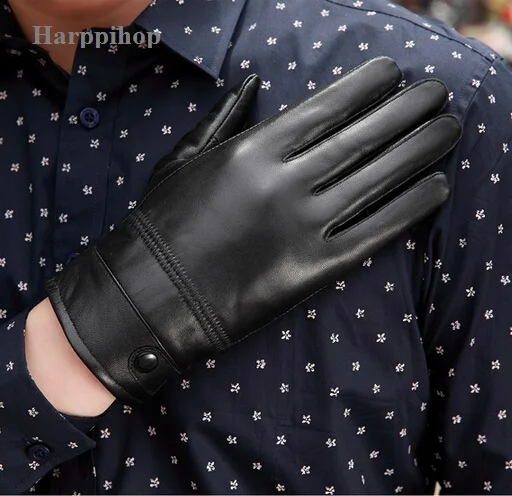 Мужские перчатки из натуральной кожи роскошные овчины модные зимние с