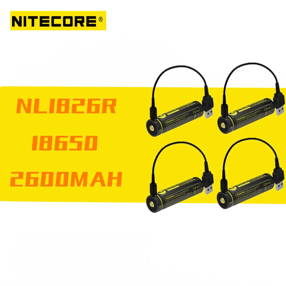 4 шт. Nitecore NL1826R 18650 2600 мАч 3 6 В 12 Вт · ч USB Прямая зарядка перезаряжаемый литий-ионный