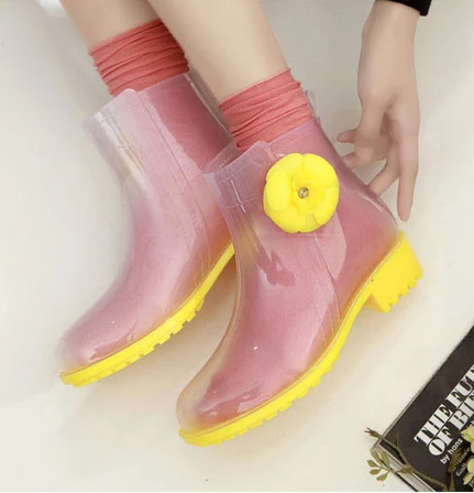 Женские сапоги дождь низком каблуке ботинки резиновая туфли-botas де агуа Mujer