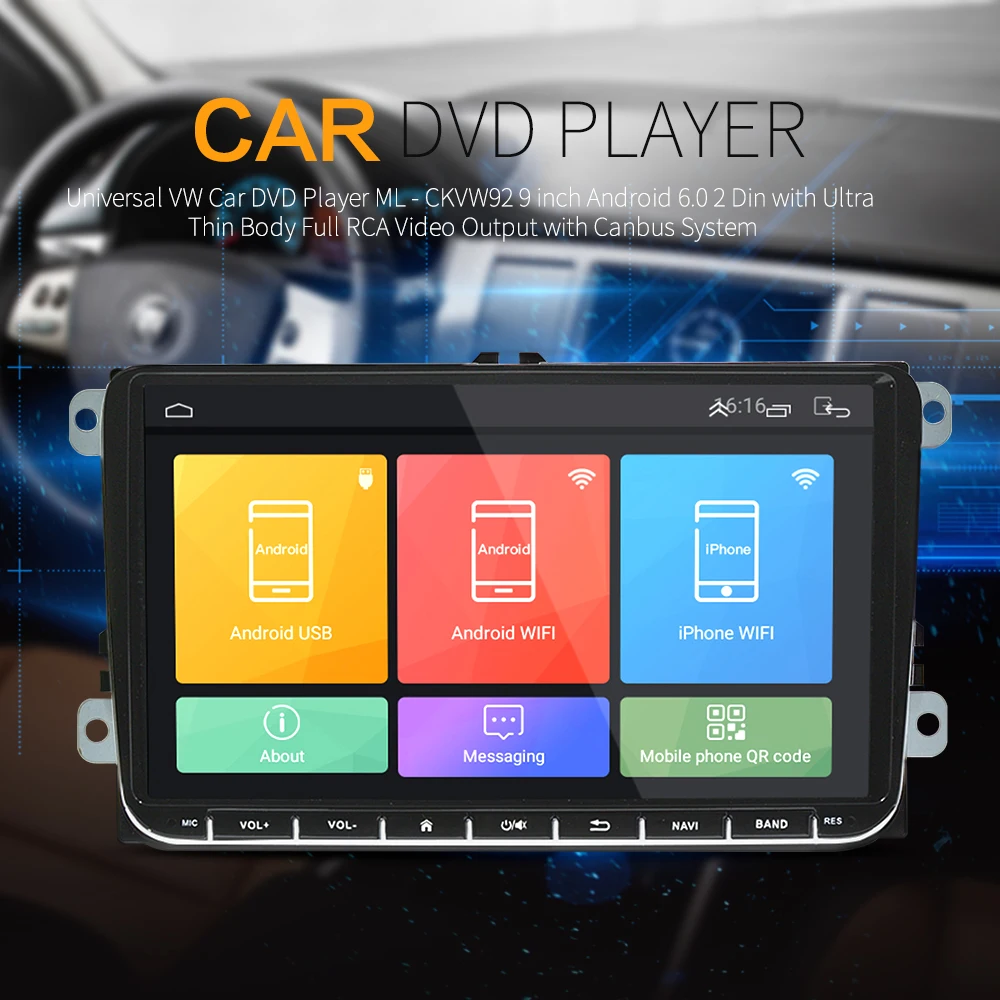 Универсальный VW 9 дюймов Автомобильный dvd-плеер ML-CKVW92 Android 6 0 2din Quar Core 1 2 GHz