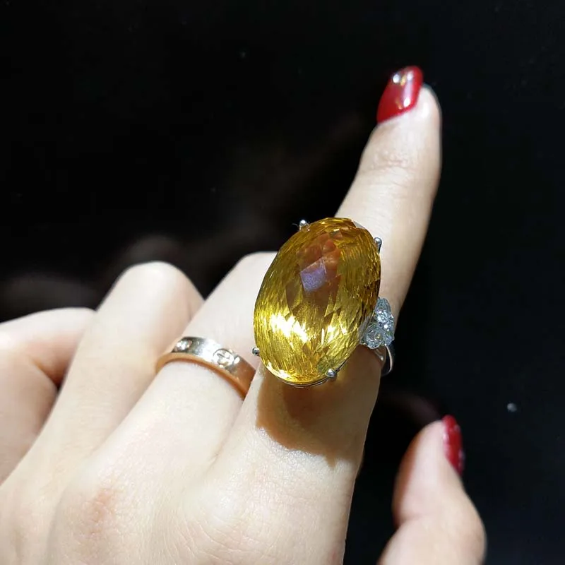 FLZB 100% натуральный цитрин 33.6ct драгоценных камней большие ужин кольцо для леди в 925
