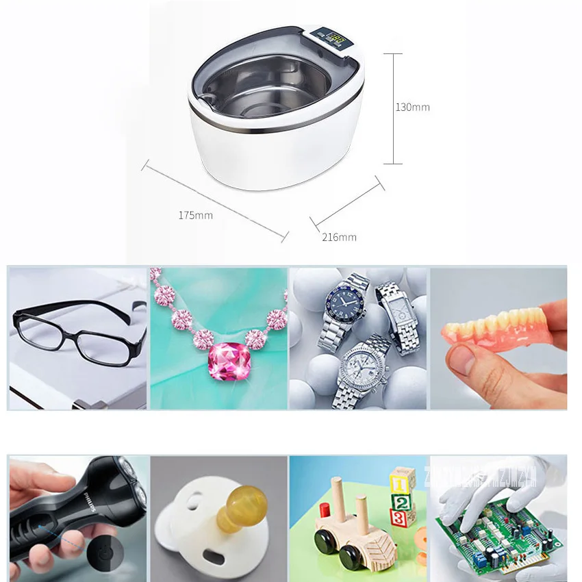 

50W 600ML Stainless Steel Ultrasonic Cleaner Electronic Toothbrush Jewelry Watches Dental Cleaning Machine Tool SU-766