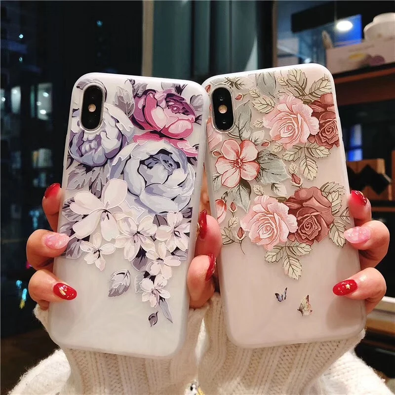 Moskado Relief Case For iPhone 6 6s 7 8 Plus X 5 5s SE Vintage Beautiful 3D Rose Flower Butterfly Soft TPU Cover |
