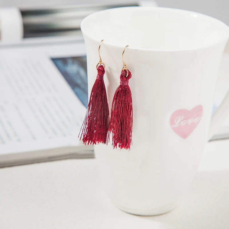 Poputton модные золотые цвета синие красные бахромы кисточки серьги черные длинные