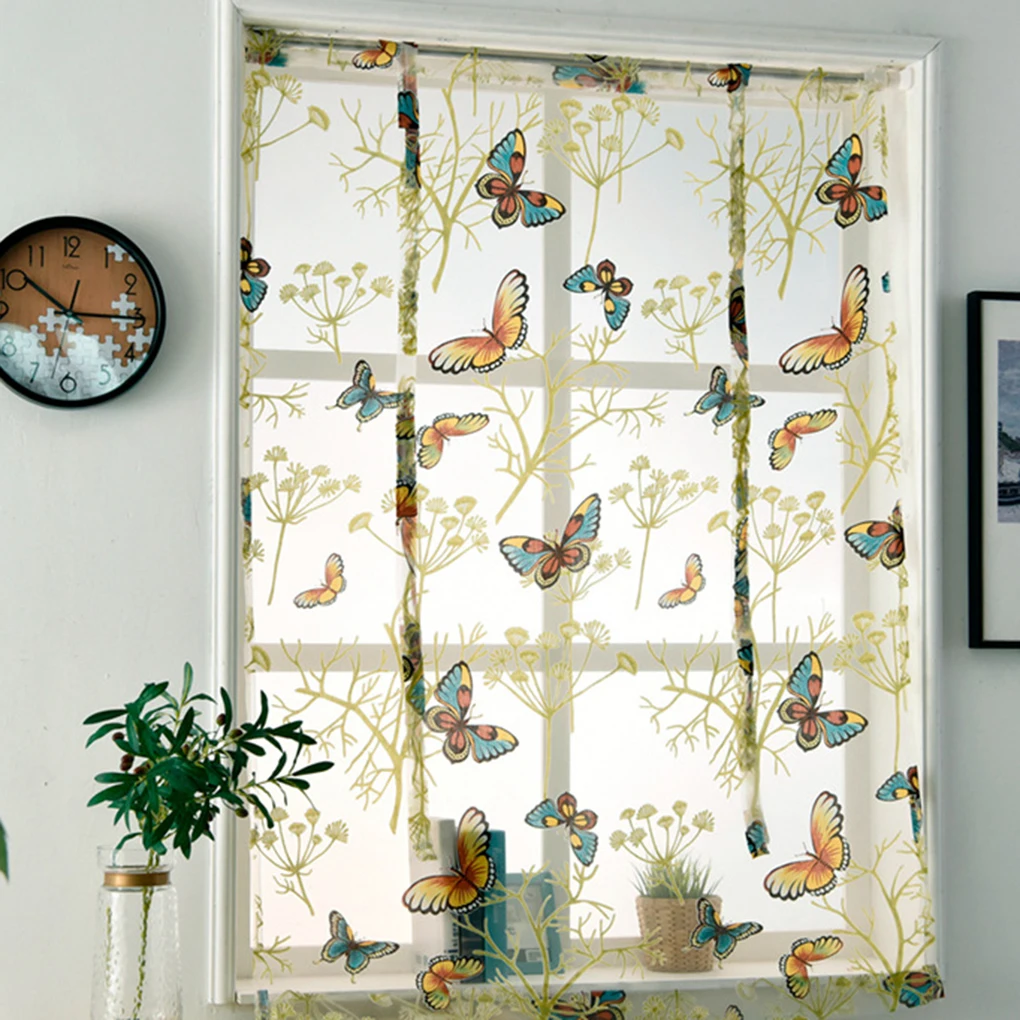 Voile Print Kitchen Curtains Roman Window Shades Living Room Bedroom Valance Panels Treatment | Дом и сад