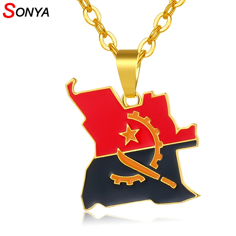 SONYA ангольская карта и флаг ожерелье для женщин/мужчин золотой цвет африканский кулон ювелирные изделия Ангольские карты страны Bijoux Femme