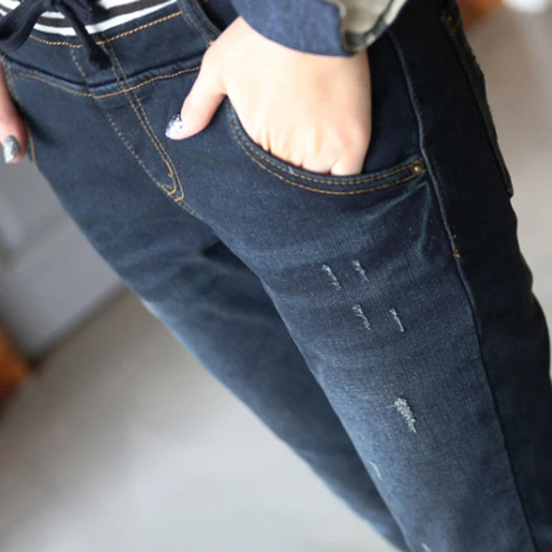 Женские джинсы с высокой посадкой темно-синие прямые брюки из денима