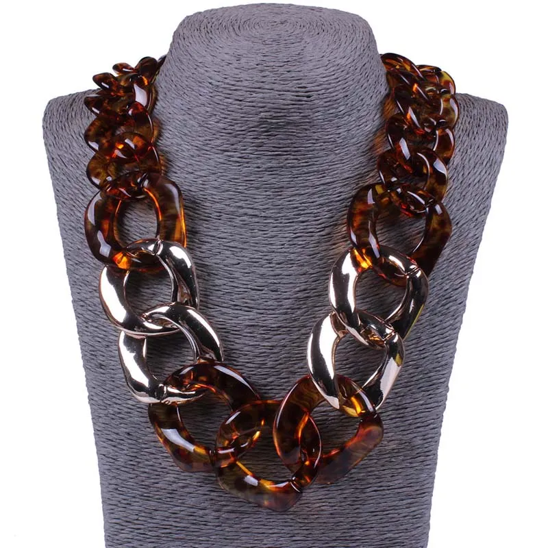 New Unique Design Big Plastic Resin Chain Necklace For Women Fashion Jewelry Gold Plating Brown Color | Украшения и аксессуары