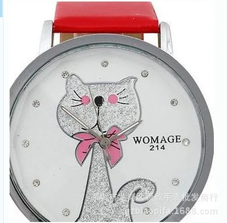 2016 Womage милые модные часы с котом горячая распродажа ЖЕНСКИЕ НАРЯДНЫЕ цветные