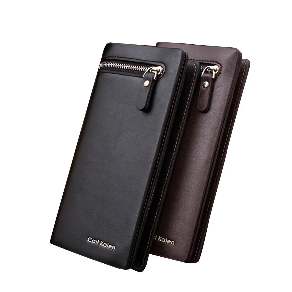 Aelicy Men Long Large Capacity PU Leather Wallets Male Business Black Brown Clutch Double Zipper Wallet Bags Coin Purse | Багаж и сумки