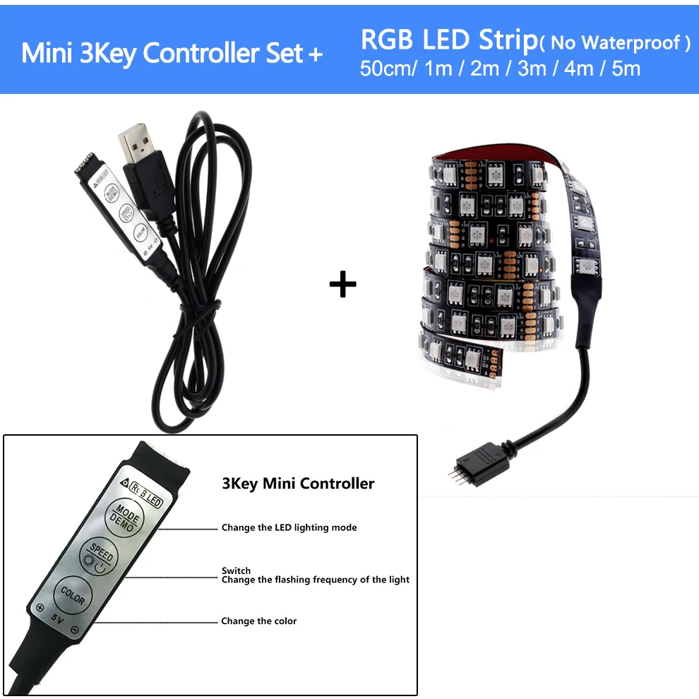 USB Светодиодная лента RGB сменный светодиодный фоновый светильник ing 50 см 1 м 2 м 3 м 4 м 5 м DIY 5 в гибкий светодиодный светильник лента RGB Светодиодная лента 5050