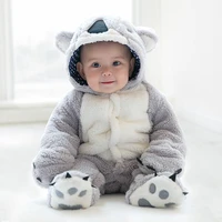 fashion baby costumes long sleeve gray cartoon rompers hooded cotton soft newborns clothes thick winter jumpsuits bebe