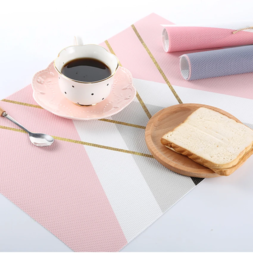 

Pink Rectangle Insulated PVC Placemat 30x45cm Teslin Mesh Kitchen Tablemat for Dining Table Waterproof & Oilproof Heat Resistant