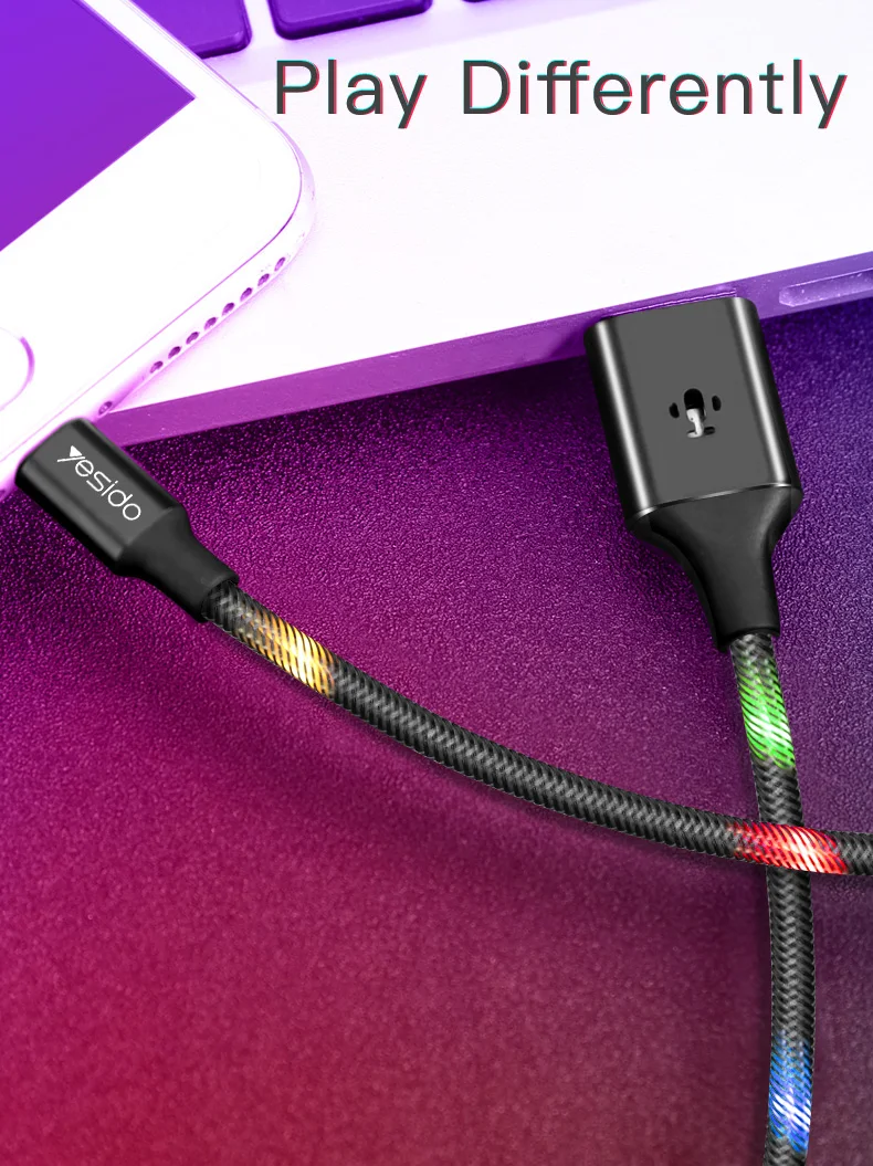 Yesido многоцветный светодиодный кабель микро-usb с голосовым управлением для huawei Xiaomi redmi LG 2.4A Micro USB кабель для зарядки и передачи данных для samsung S7