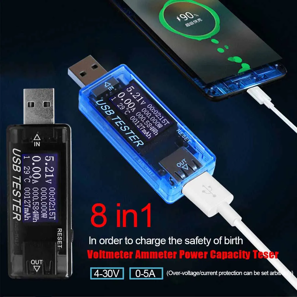 Detector USB multifunción 8 en 1 voltímetro amperímetro probador de capacidad de potencia medidor de corriente de voltaje TSH Shop