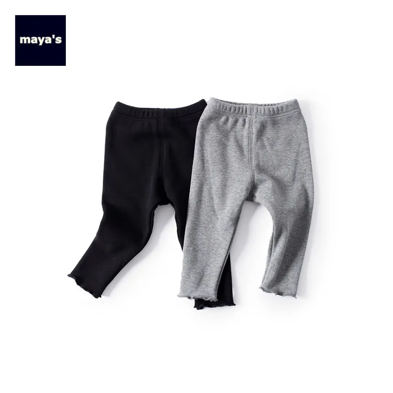 Mayas/модные однотонные Утепленные зимние штаны для девочек детские обтягивающие