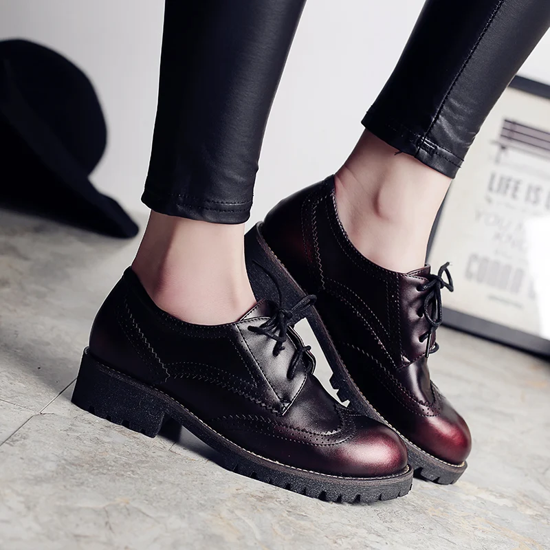 Teahoo/обувь в стиле ретро Женские туфли оксфорды Сезон весна осень Броги из мягкой