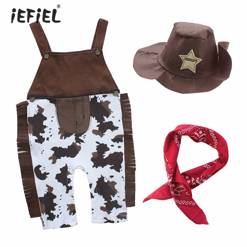 Ковбойский комбинезон с подтяжками для мальчиков 3 шт. шляпа и носовой платок