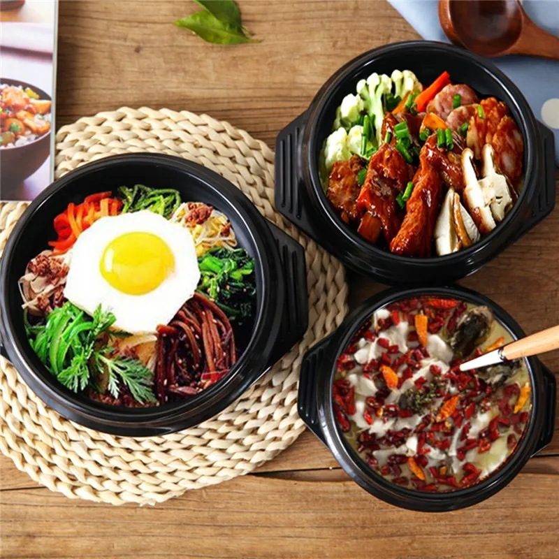 14 см/16 см черный жаростойкий корейский керамический каменный горшок Bibimbap тушеная суповая чаша с поддоном домашняя кухонная посуда кастрюля чаша
