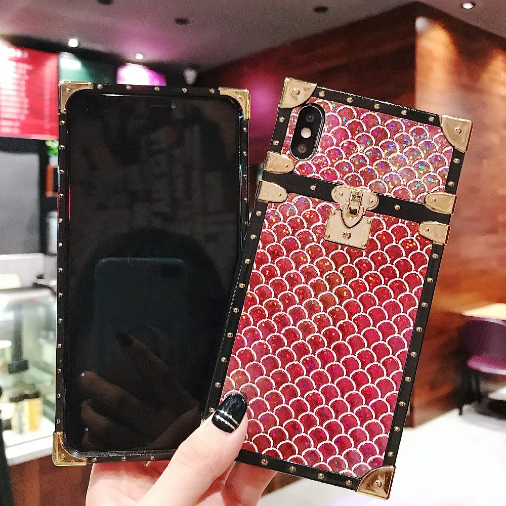 Luxury brand Square Fish scales sparkling case for iphone X XS Max XR girl women phone 7 8 6 6s plus cover coque |
