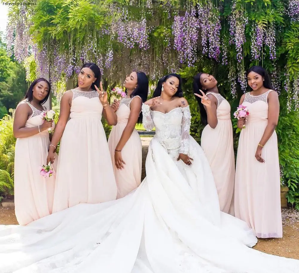 Недорогое высококачественное платье подружки невесты бледно-розовое летнее в