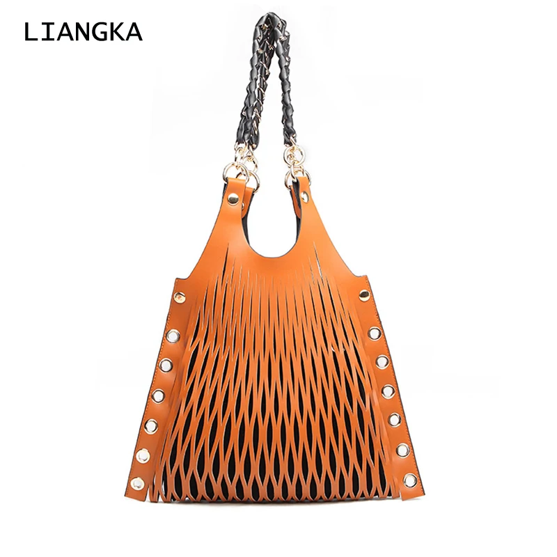 LIANGKA/Европейские кожаные сумки для женщин сумка с заклепками плетеная женская на