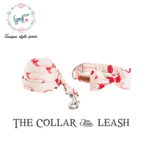 Ошейник ручной работы с принтом фламинго, ошейник для собак и кошек с галстуком-бабочкой и поводком для собак