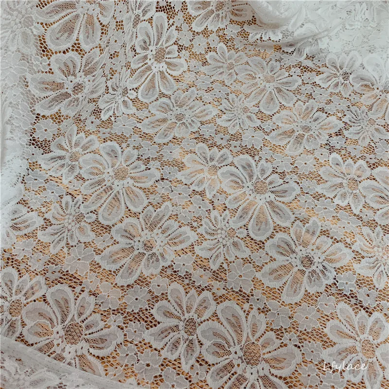 LFY LACE 1 Meter 150 cm Elastic high end cord off white lace spandex raschel fabric for wedding dress garment | Дом и сад