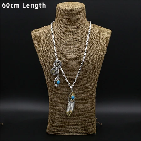 60cm Length Перо инкрустация из бирюзы ожерелье подвеска Настоящее серебро 925 пробы женское мужское ожерелье Свадебные турецкие Ювелирные наборы S09 - Gem Color: 60cm Length