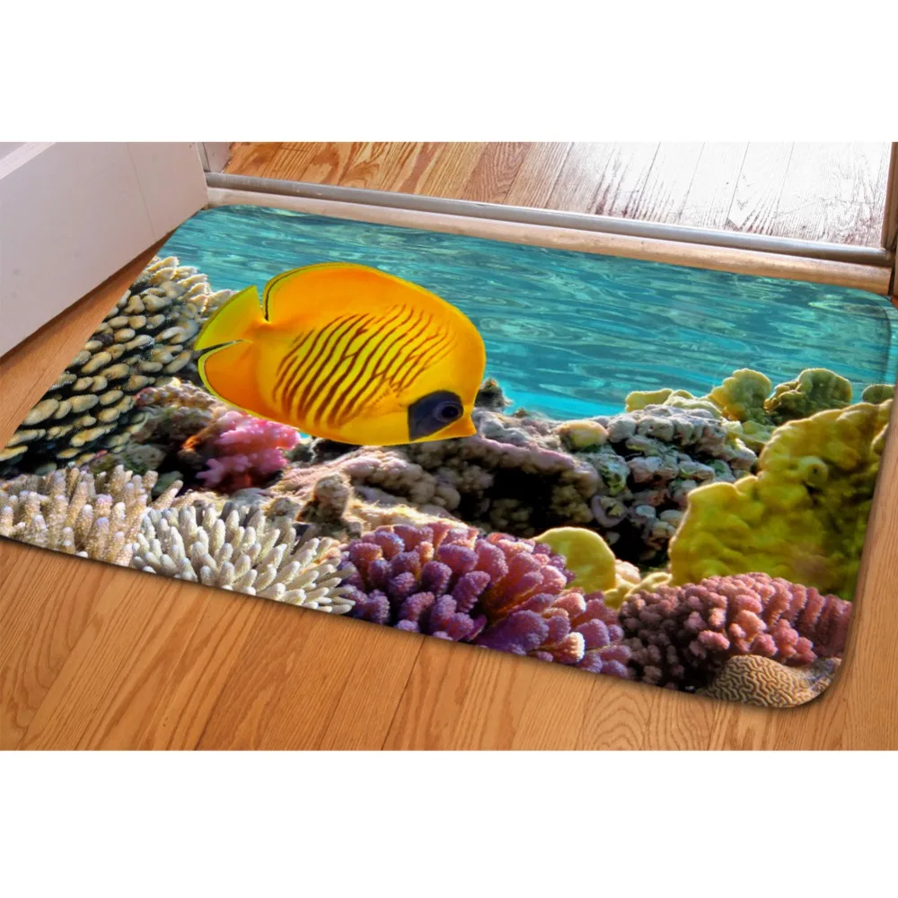 HUGSIDEA 3D печать домашний декор напольный коврик ванной Tapis тропическая рыба