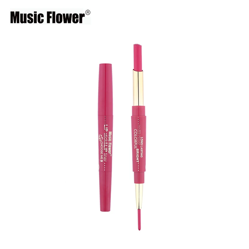 Music Flower 2 In1 губная помада+ подводка для губ, 12 Цвет, набор для макияжа, бархатный матовый блеск для губ палка Краски пигмент телесного цвета Водонепроницаемый брендовая косметика