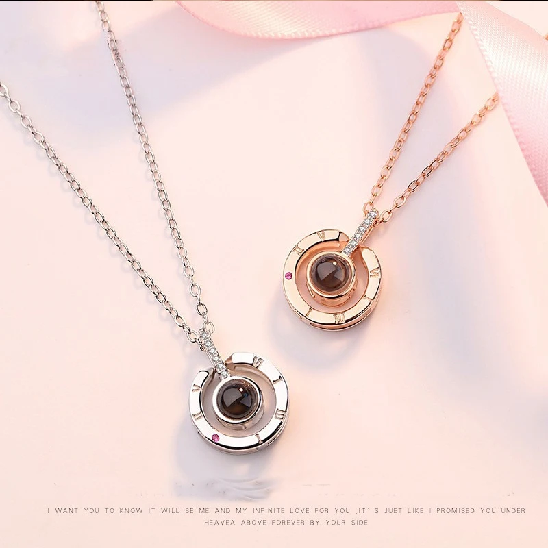 

Miss JQ 925 Silver Projection 100 languages I love you Charm Pendant Necklace for Women Romantic Love Memory Necklace Drop Ship