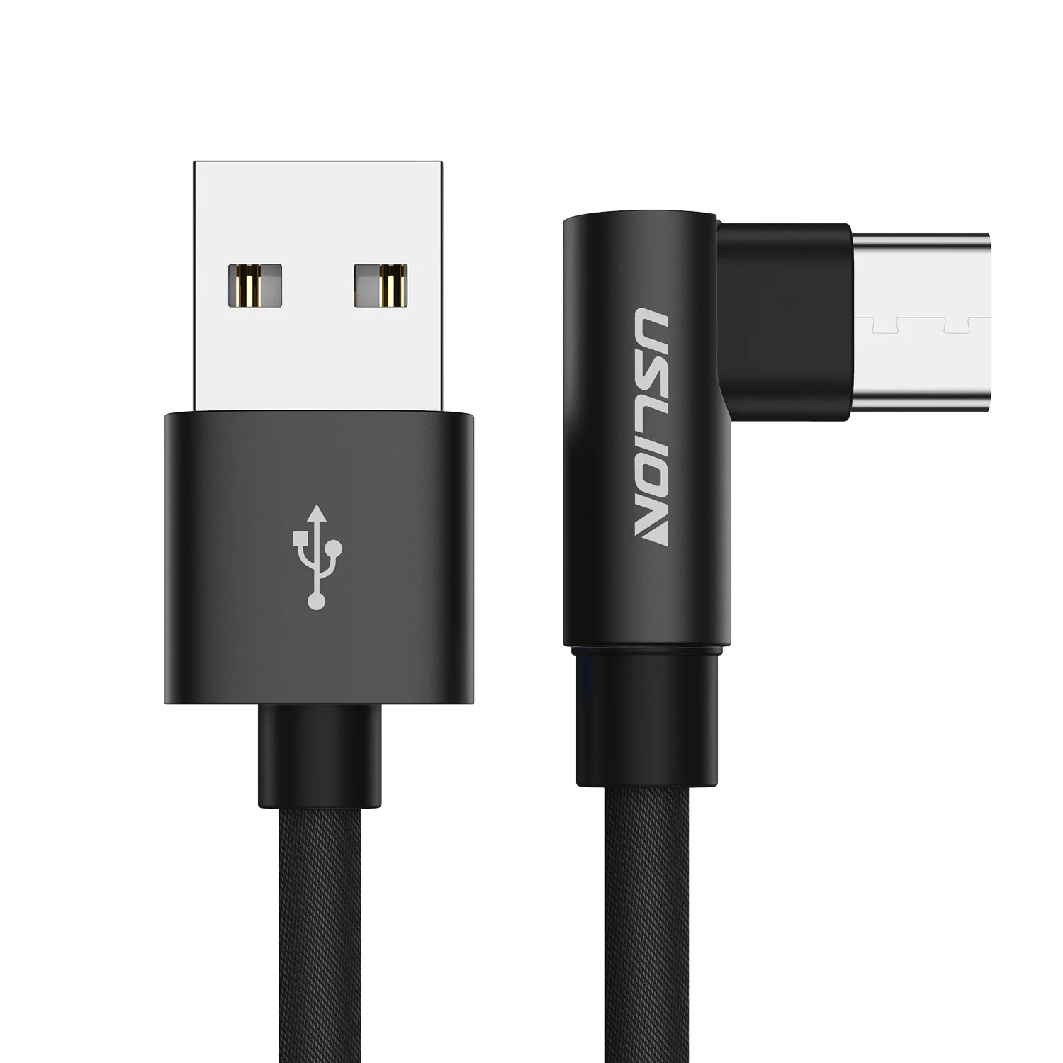 Черный USB кабель USLION type-C для samsung galaxy S9 Plus S8 Note 9 one plus 6 type-c, зарядное устройство USB 3,0, быстрая зарядка, 90 градусов - Цвет: Черный