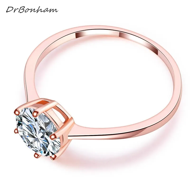 Женское свадебное кольцо с фианитом большое из розового золота 1.2ct 6 зубцами DR1734 |