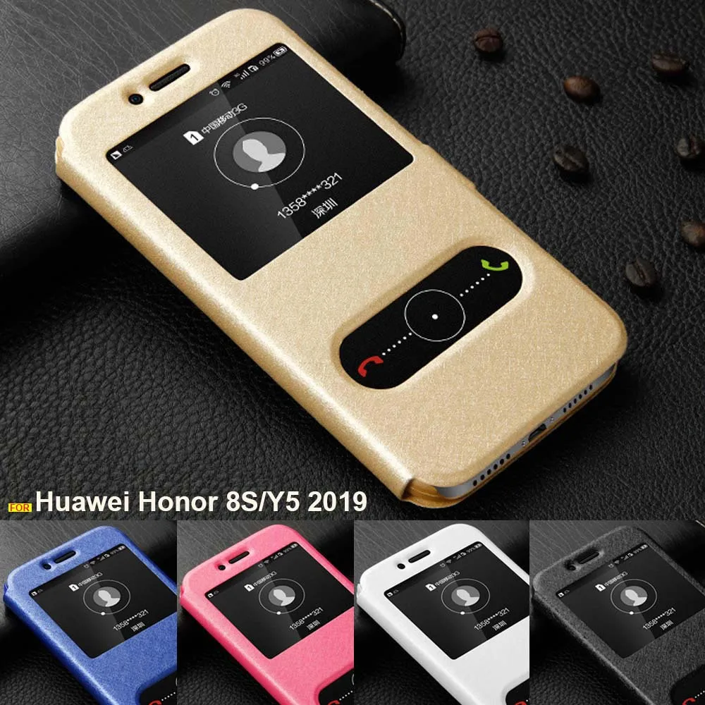 Чехол для huawei Honor 8S KSE-LX9 Чехол-книжка с двойным окошком для просмотра Стенд pu кожаный чехол для huawei Y5 чехол с откидной крышкой