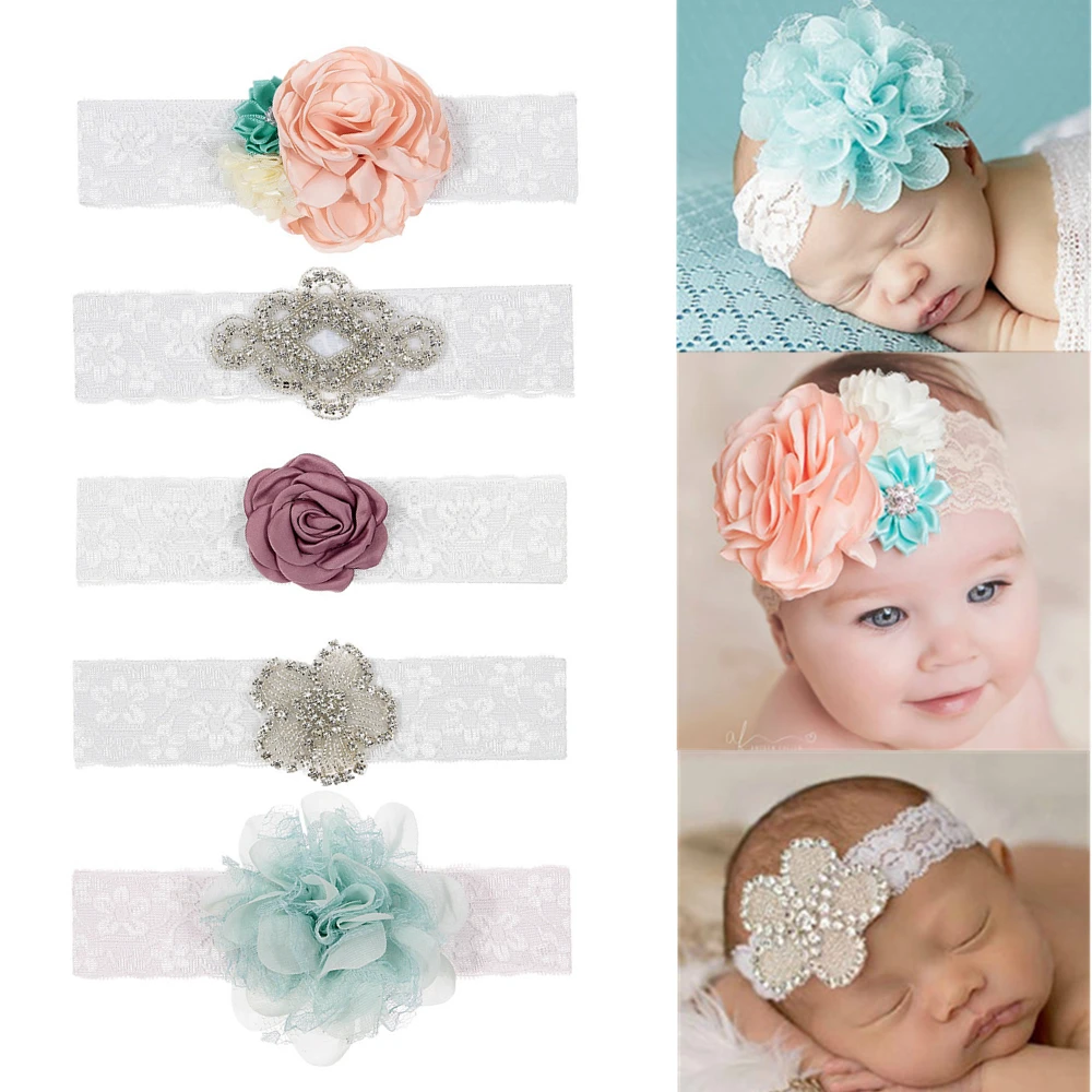 

Fashion Cute Baby Newborn Rhinestone Flower Headband Lace Infant Toddler Headbands Kids Hair Accessories Christmas Gift