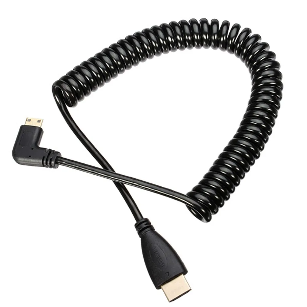 

90 degree right angled Type Mini HDMI Male to HDMI Male stretch spring CABLE