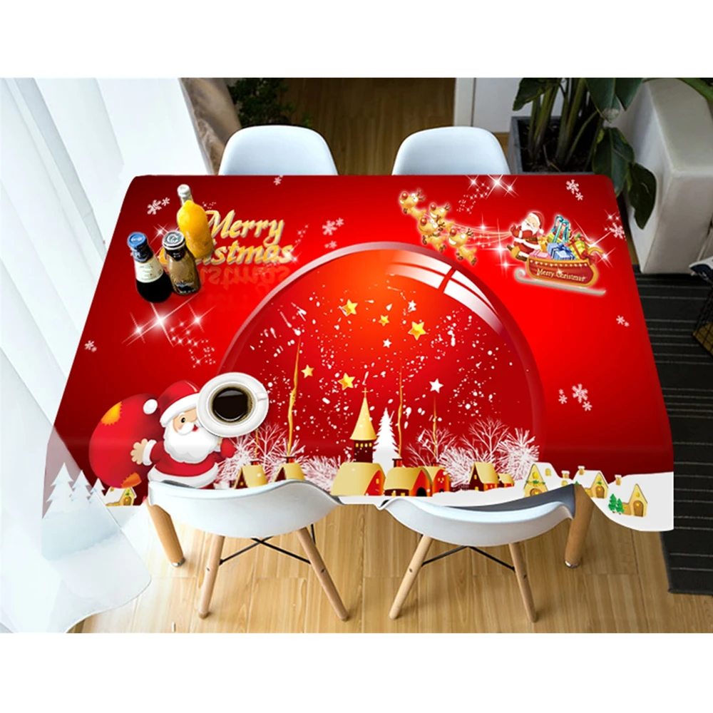 3d Red Christmas Tablecloth Santa Claus Sled Dog Washable Cotton Cloth Thicken Rectangular and Round Wedding Table | Дом и сад