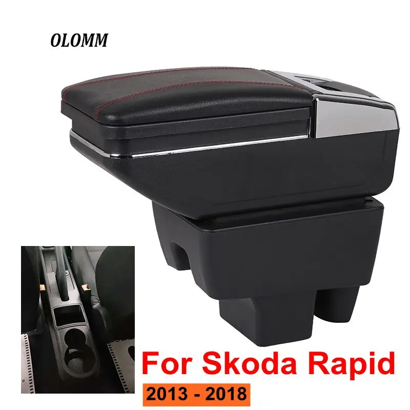Подлокотник коробка для Skoda Rapid 2013- зарядка через usb повышает двухслойный центральный магазин содержание Подстаканник Пепельница аксессуары