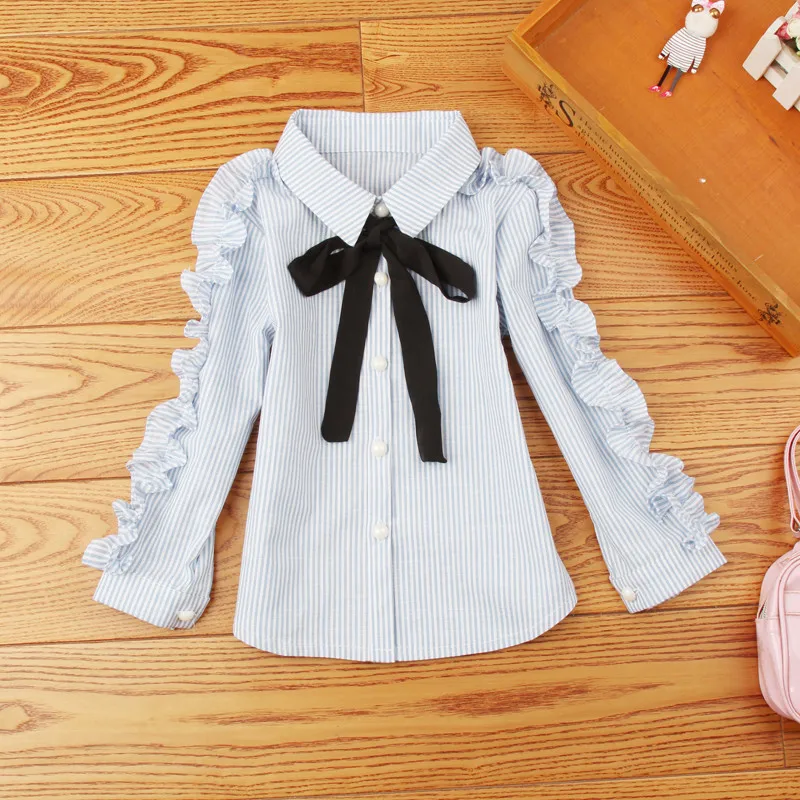 Блузка с длинным рукавом и отложным воротником в полоску|kids shirts|girls blousekids school shirts |